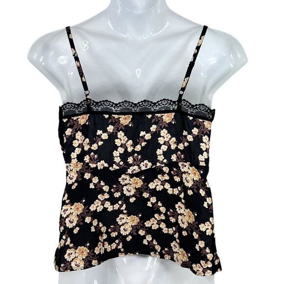 Y2K American Eagle Outfitters Womens 12 Silk Babydoll Dark Floral Lace Trim Cami - Picture 4 of 12